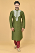 GREEN COTTON SLUB EXCLUSIVE EMBROIDERED LONG KURTA