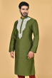 GREEN COTTON SLUB EXCLUSIVE EMBROIDERED LONG KURTA