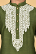 GREEN COTTON SLUB EXCLUSIVE EMBROIDERED LONG KURTA