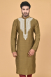 KHAKI COTTON SLUB EXCLUSIVE EMBROIDERED LONG KURTA