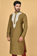 KHAKI COTTON SLUB EXCLUSIVE EMBROIDERED LONG KURTA