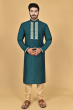 BOTTLE GREEN COTTON TUSSAR EXCLUSIVE EMBROIDERED LONG KURTA