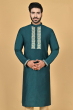 BOTTLE GREEN COTTON TUSSAR EXCLUSIVE EMBROIDERED LONG KURTA