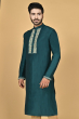 BOTTLE GREEN COTTON TUSSAR EXCLUSIVE EMBROIDERED LONG KURTA