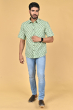 GREEN COTTON PRINTED HALF SHIRT