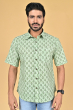 GREEN COTTON PRINTED HALF SHIRT