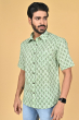 GREEN COTTON PRINTED HALF SHIRT