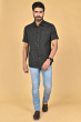 BLACK COTTON PRINTED HALF SHIRT