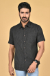 BLACK COTTON PRINTED HALF SHIRT