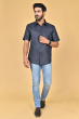 NAVY BLUE LINEN HALF SHIRT