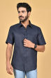 NAVY BLUE LINEN HALF SHIRT