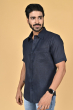 NAVY BLUE LINEN HALF SHIRT