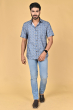 BLUE COTTON PRINTED HALF SHIRT