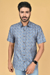 BLUE COTTON PRINTED HALF SHIRT