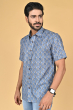 BLUE COTTON PRINTED HALF SHIRT