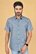 GREYISH BLUE COTTON PRINTED HALF SHIRT