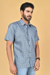 GREYISH BLUE COTTON PRINTED HALF SHIRT