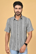 BLACK RAYON PRINTED HALF SHIRT