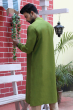 GREEN COTTON SLUB EXCLUSIVE EMBROIDERED LONG KURTA