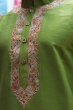 GREEN COTTON SLUB EXCLUSIVE EMBROIDERED LONG KURTA