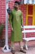 GREEN COTTON SLUB EXCLUSIVE EMBROIDERED LONG KURTA