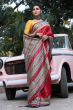 Red Hand Embroidered Tussar Saree