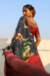 CHARCOAL BLACK PRINTED TUSSAR SAREE