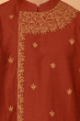 RUST COTTON SLUB EMBROIDERED LONG KURTA