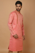 PEACH JAQUARD EMBROIDERED LONG KURTA