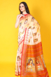 BEIGE PRINTED CHANDERI SAREE