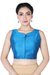 BLUE COTTON TUSSAR EMBROIDERED BLOUSE