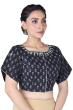 BLACK COTTON PRINTED EMBROIDERED BLOUSE