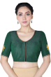 BOTTLE GREEN COTTON TUSSAR EMBROIDERED BLOUSE