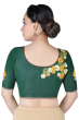 BOTTLE GREEN COTTON TUSSAR EMBROIDERED BLOUSE