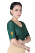 BOTTLE GREEN COTTON TUSSAR EMBROIDERED BLOUSE