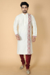 OFF WHITE COTTON TUSSAR EMBROIDERED LONG KURTA