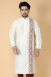 OFF WHITE COTTON TUSSAR EMBROIDERED LONG KURTA