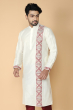 OFF WHITE COTTON TUSSAR EMBROIDERED LONG KURTA