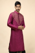 MAGENTA COTTON TUSSAR EMBROIDERED LONG KURTA