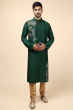 BOTTLE GREEN COTTON TUSSAR EMBROIDERED LONG KURTA