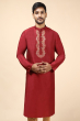 MAROON COTTON TUSSAR EMBROIDERED LONG KURTA