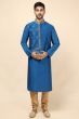 BLUE COTTON TUSSAR EMBROIDERED LONG KURTA