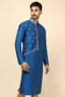 BLUE COTTON TUSSAR EMBROIDERED LONG KURTA