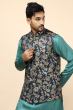 NAVY BLUE JACQUARD DIGITAL PRINTED ETHNIC JACKET