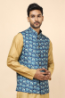 BLUE JACQUARD DIGITAL PRINTED ETHNIC JACKET