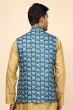 BLUE JACQUARD DIGITAL PRINTED ETHNIC JACKET