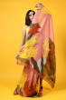 PEACH ORGANZA PRINTED SAREE