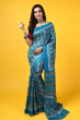 Blue Block Printed Tusaar Saree