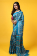 Blue Block Printed Tusaar Saree