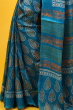 Blue Block Printed Tusaar Saree